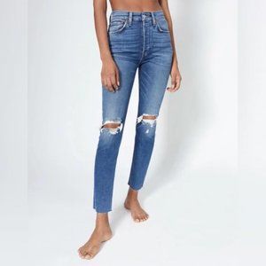 RE/DONE 90s High Rise Ankle Crop Distressed Jeans